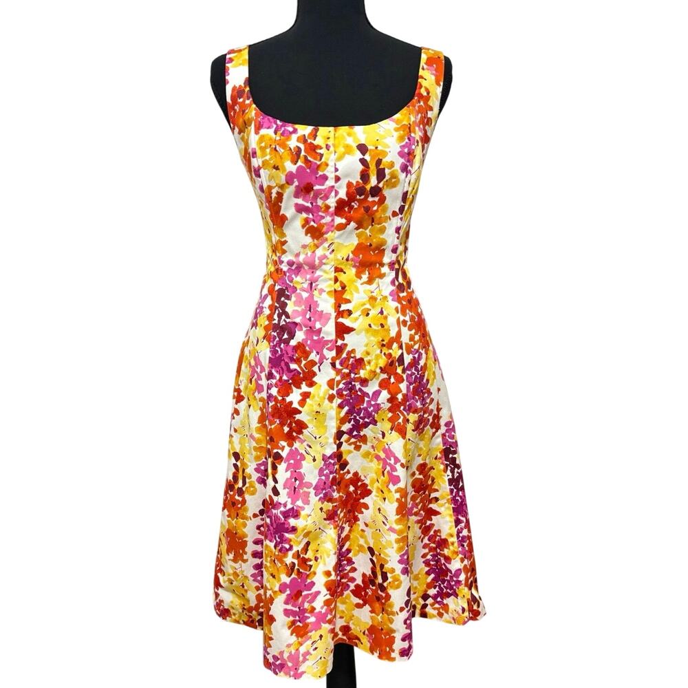 Jones Wear Womens 12 Floral Fit Flare Midi Dress Cotton Stretch Sleeveless